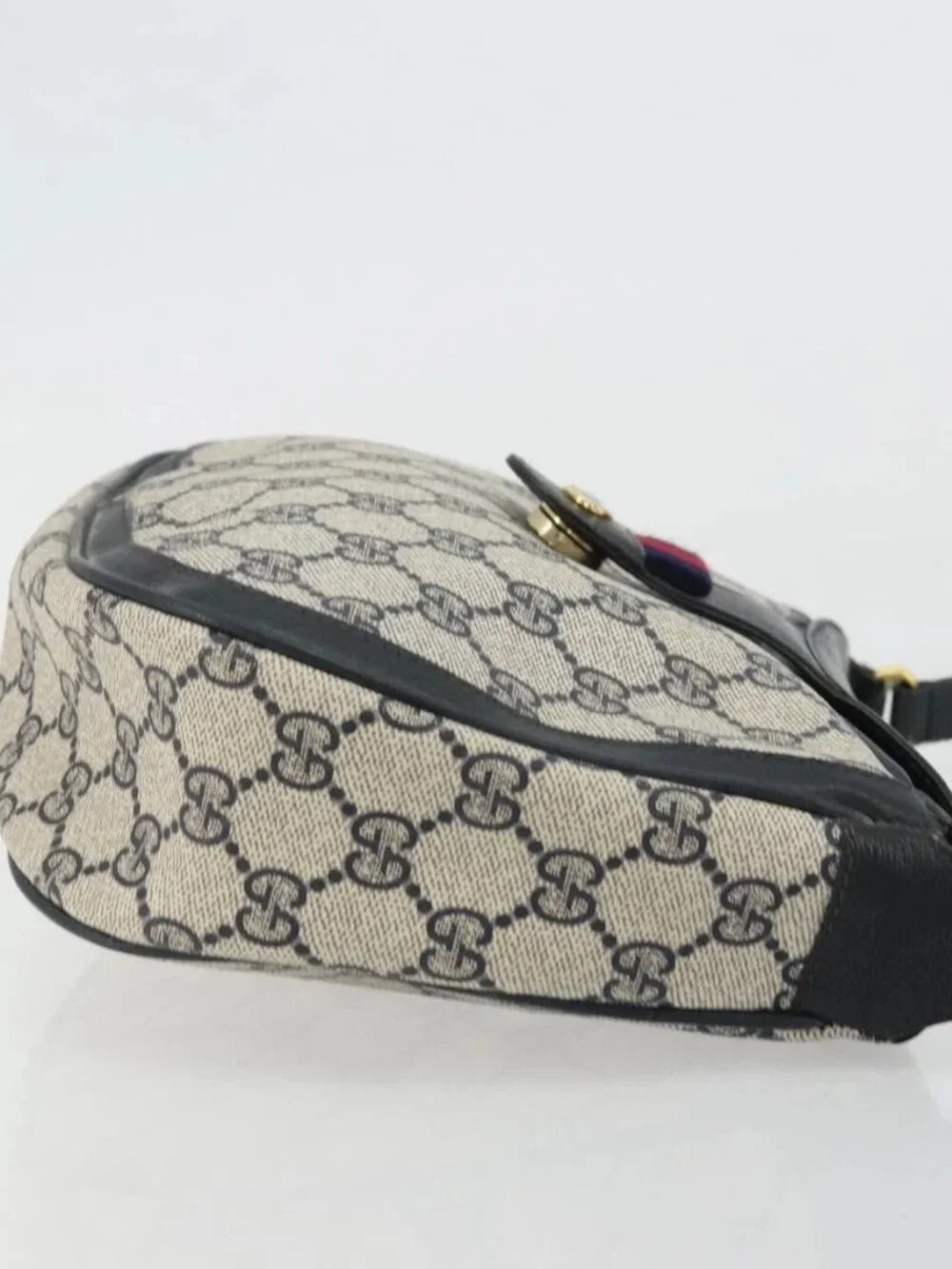 GUCCI GG Supreme Sherry Line Shoulder Bag PVC Navy Gold 10 02 056 Auth YKZ1259